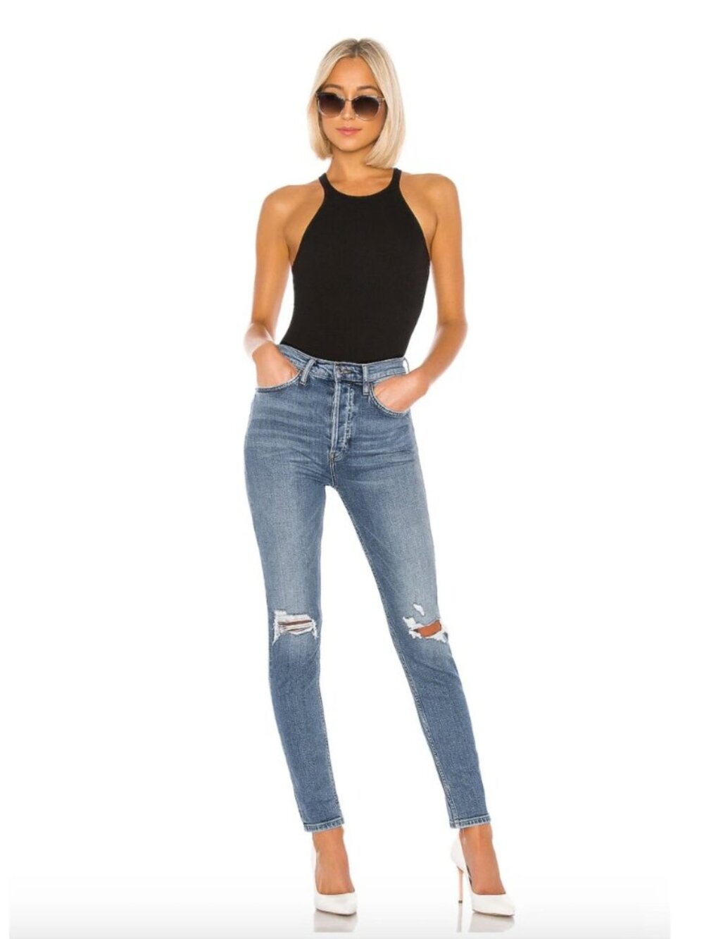RE/DONE Originals Ultra High Rise Distressed Skinny Jeans 25 190-3WUHR - Picture 11 of 12